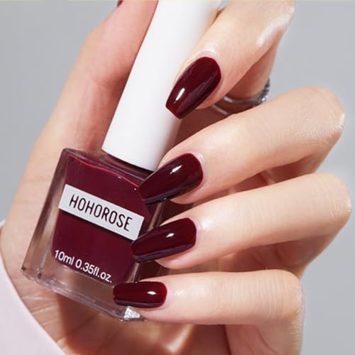 Red Nail Polish Nail Varnish, Burgundy Dark Red Quick Dry Long Lasting Nail Polish Water Based Formula Non-toxic No Need Baking Nail Varnish for Women Girls DIY Nail Art Manicure at Home