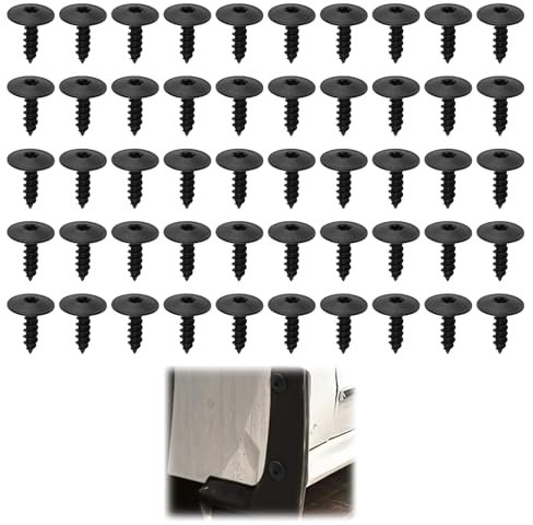 Joynine Pack de 50 Vis Autoperceuses M5x16mm, Vis Noir à Tête Plate pour Carrosserie Automobile, Vis Autoforeuse Noir en Acier inoxydable Résistantes à la Corrosion, Vis Noir à Tôle avec Tête