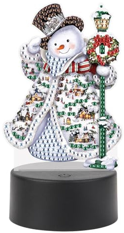 JISHSHAY Diamond Painting Nachtlicht 5D DIY Weihnachten Diamant Kunst Schreibtisch Licht mit LED Lampe Schneemann Spezielle Form Kristall Licht Projektor Weihnachten Diamant Kunst