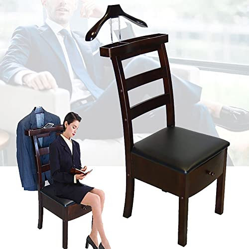 Garderobenständer, freistehender Stuhl, Diener, Sitz, Bodengarderobe, Anzugbügel mit Schublade, Kleiderbügel für Birkenplatten, Kleiderbügel-Butler für Badezimmer, Büro, Schlafzimmer – 109,2 x 4