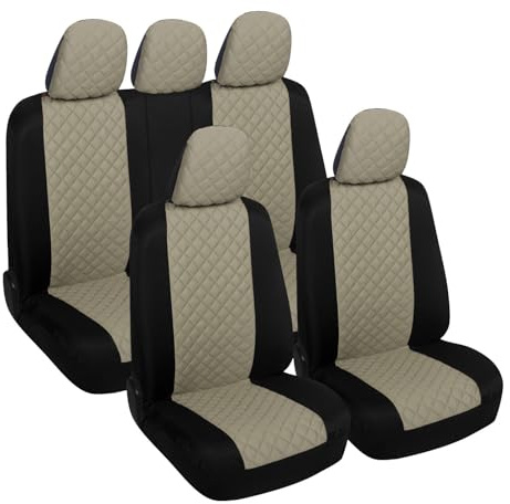 Rebeca Shop® Universale Autositzbezüge, Komplettset Vorder- und Rücksitze mit Reißverschluss und Kopfstützenbezüge A23 (Beige/Schwarz)