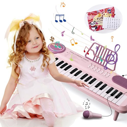 Teclado Piano Infantil, 37 Teclas Rosa, Juguete Musical Electrónico, Instrumento Portátil con Micrófono, Juguetes Educativos Multifunción con Sonido, Regalos de Cumpleaños para Niñas de 2 3 4 5 6 Años