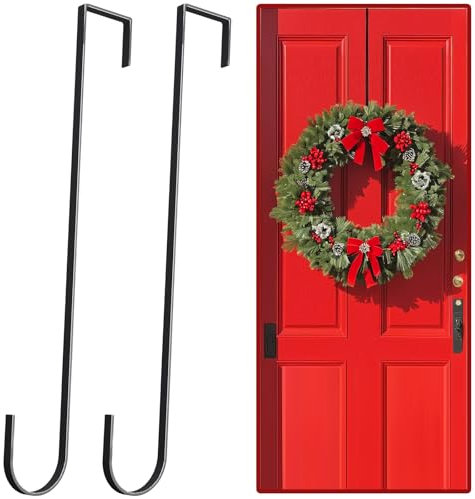 Ganci per ghirlande da 38,1 cm per porta d'ingresso, confezione da 2 ganci per ghirlande, non graffiano sopra la porta, decorazioni per Halloween, Natale, Pasqua, cartello di benvenuto per decorazione