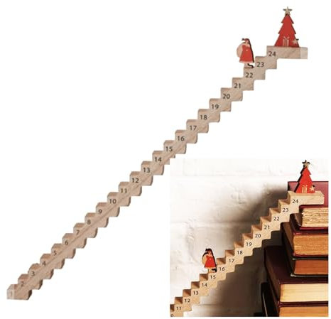 Aizuoni Countdown-Kalender Für Die Weihnachtstreppe, Santa's Staircase Weihnachts Countdown Kalender Ornament,Tischschild, Schreibtischdekoration, Countdown Bis Weihnachten, Weihnachtsmann