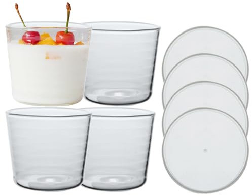 HZIYOU Lot de 4 bols en verre transparent, bols de préparation des repas, couvercles étanches de 200 ml, passent au micro-ondes et au lave-vaisselle, stockage des aliments, tasses à crème pâtissière,