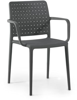 PAPATYA Fame-K Designstuhl mit Einer Belastbarkeit von 200 kg stapelbar, Terassenstuhl aus Kunststoff UV beständig, Leichter Stuhl mit Rückenlehne für Balkonstuhl aus Polypropylen (1, Anthrazitgrau)