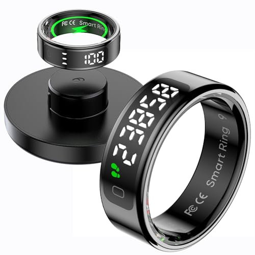 Smart Ring Fitness Ring mit Display LED Anzeige Smartring Herren Damen Android iOS Schrittzähler Pulsmesser SpO2 Fitness Tracker Ring Schlaf Aktivitätstracker IP68 Tik Tok Scrolling Ring