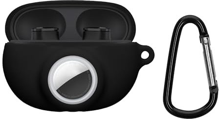 kwmobile Custodia 2 in 1 compatibile con Beats Studio Buds e AirTag - Cover Cuffie Bluetooth - Protezione in Silicone con Moschettone - nero