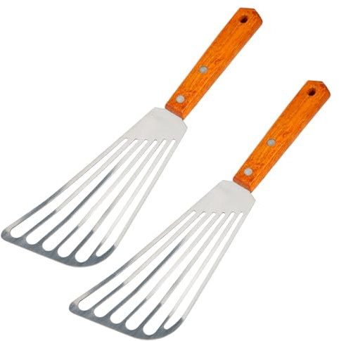 BOXOB 2pcs Stainless Steel Fish Spatula, Durable Fish Mental Spatula Set Kitchen Slotted Turner for Kitchen Flipping Pancakes Eggs & More Cooking Tool Accessories