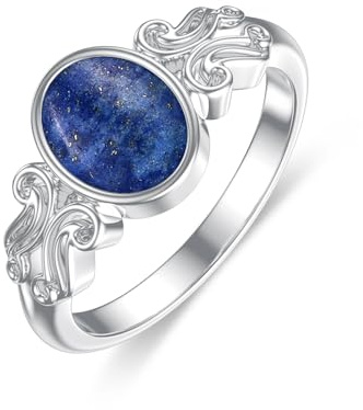 Lapis Lazuli Ring Sterling Silber Oval Lapis Lazuli Stein Ring Vintage Filigran für Frauen
