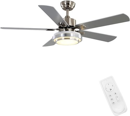 FINXIN Deckenventilator mit LED-Lampe 132/122 CM Indoor Ceiling Fan Light Fixtures for Bedroom,Living Room,Dining Room Including Motor,Remote Switch (Brushed Nickel, 132CM 5-Blades)