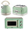 Ariete Vintage Breakfast Set, Retro 4-Slice Toaster with 6 Browning Levels, 2000W Fast-Boil Kettle & 800W Microwave, Green