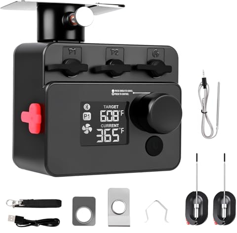 Bluetooth BBQ Grill Temperature Controller, Automatic Smoker Fan for Big Green Egg, Kamado Joe, Primo, Vision Grill, Akorn Kamado (External Power Source Required)