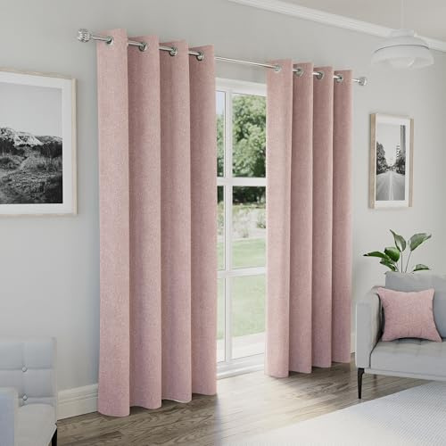 Enhanced Living Austin Eyelet Curtains Blush Pink 46x54 Inch (117x137cm) | 100% Blackout Thermal Noise Reducing, for Living Room and Bedroom