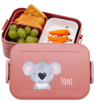 wunderwunsch MEPAL Brotdose Personalisiert Kinder, Vesperbox mit Namen | Stabile Jausenbox und Bento Brotzeitbox für den Kindergarten, Lunchbox Kita Krippe, Vesperdose Brotbox Fächern
