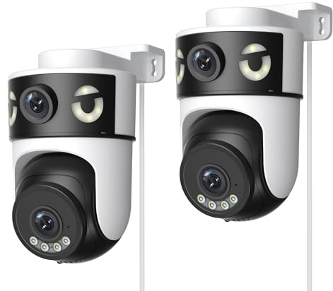 Reobiux 2K Überwachungskamera Aussen mit Doppelobjektiv, PTZ IP Kamera Überwachung Aussen, WLAN Kamera Outdoor mit Automatische Verfolgung, Farbiger Nachsicht, Zwei-Wege-Audio, 2 Stück