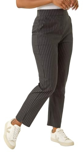 Roman Petite Bengaline Smart Stretch Trouser for Women UK - Ladies Everyday Autumn Winter Comfy Soft Evening Vacation Work Party Night Out - Petite Noir - Size 12