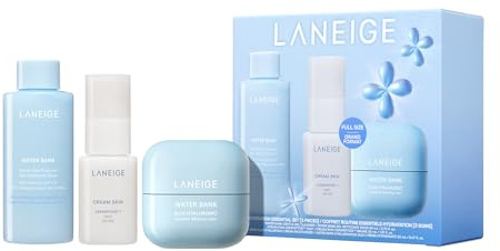 LANEIGE Daily Hydration Essential Set | Gentle Gel Cleanser, Cream Skin Mist, & Water Bank Blue Hyaluronic Cream Moisturizer