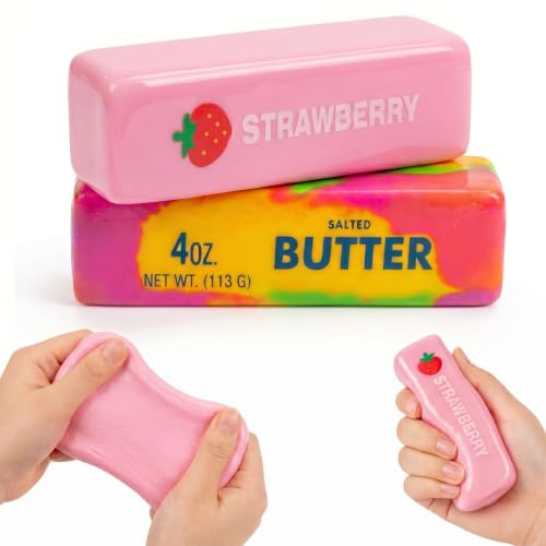 Butter Squishy 2er-Set, Fidget Toy Mit Langsamer Rückfederung, Stressball Squishy Für Büro Pause Und Konzentration, Zwei 14cm Squishies In Rosa Und Bunt