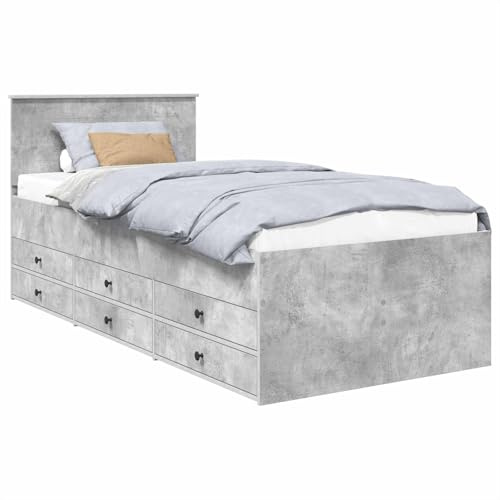 Mhdvray Tagesbett 70x190 cm mit Schubladen, Funktionsbett aus Holzwerkstoff, Modernes Stauraumbett und Gästebett für Wohn- und Schlafzimmer, Beton-Grau und Schwarz