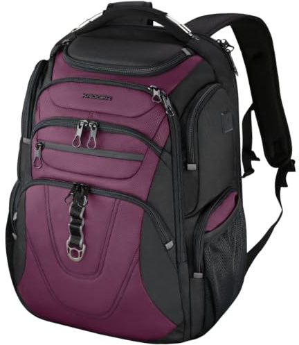 KROSER Laptop Rucksack Herren 17,3 Zoll Business Reiserucksack Handgepäck Wasserdicht mit Hartgeschältem Sicherheitsraum Ladeanschluss RFID Tasche für Männer/Frauen/College/Schule-Schwarz Burgunderrot
