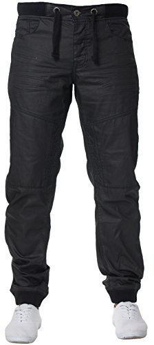 Enzo Mens Black Coated Denim Cuffed Jogger Jeans Black Coated 36 W X32L