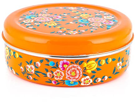 Indian-Tiffin Masala Dabba Pot à épices hermétique en forme de fleur d'oranger peinte à la main 7 pots
