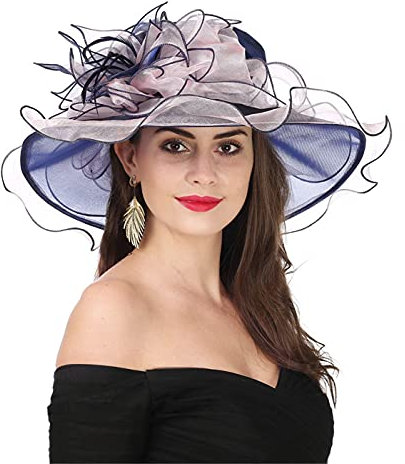 SAFERIN Damen-Organza-Fascinator, Kirche, Brautschmuck, Teeparty, Hochzeitshut, 2867 - Marineblau und Pink, Einheitsgröße