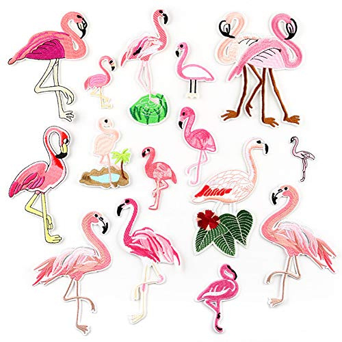 Ototon Aufnäher, bestickt, Flamingo, Stickerei, Dekoration, Zubehör für Nähen, Kleidung, Basteln, zufällige Farbe, 15 Stück