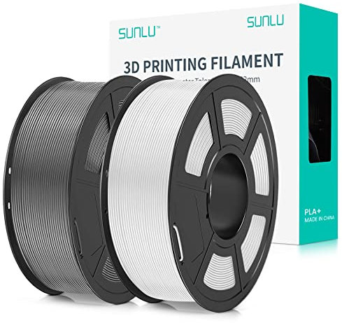 SUNLU PLA+ Filament 1.75mm 2KG, PLA Plus 3D Drucker Filament, Stärker belastbar, Neatly Wound,2 Spool 3D Druck PLA+ Filament, Maßgenauigkeit +/- 0.02mm, Weiß+Grau