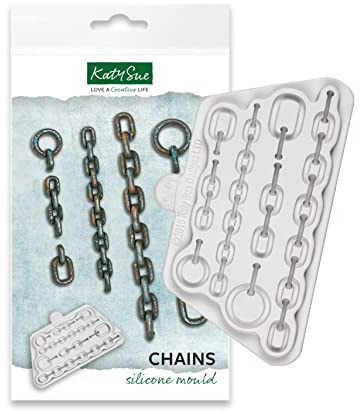 Katy Sue Chains Silicone Mould for Cake Decorating & Crafts use with Fondant & Air Dry Clay. Makes Links and Chains - Long Chain 134 Long x 11 Wide in Millimetres by Katy Sue Fondant Moulds