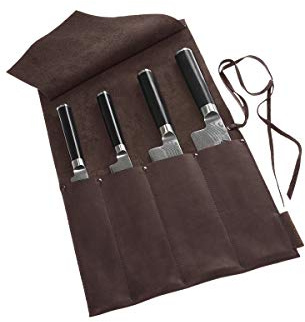 Messertasche für Köche, Rolltasche für Kochmesser, aus gewachstem Öko Rindleder, hergestellt in Deutschland, 4 Köcher,braun, von Wunschleder-Home