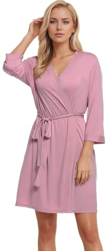 Joyaria Bademantel für Damen Kimono Bademantel aus Bambus Viskose | Atmungsaktiver Kühlstoff, Jersey Strick, 3/4 Ärmel, zwei Taschen Schlafmantel