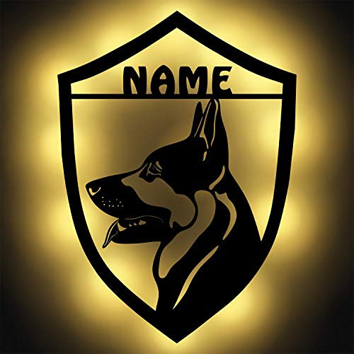 Namofactur Deutscher Schäferhund Geschenk-Ideen Led Schild personalisiert für Hundeliebhaber Deko Wand-Lampe I Batteriebetrieben