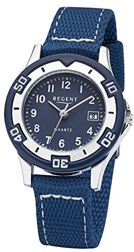 Regent Kinder Armbanduhr aus Edelstahl und Stoff in der Farbe Blau-Silber 29mm, Wasserdichtigkeit: 10Bar, 12400292