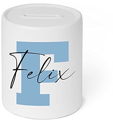 Liebtastisch - Personalisierte Spardose Kinder mit Name und Anfangsbuchstaben - spardose Mädchen/Jungen Geschenke zur Taufe - Geburtstag/Weihnachten/Einschulung - Geldgeschenk (Blau)
