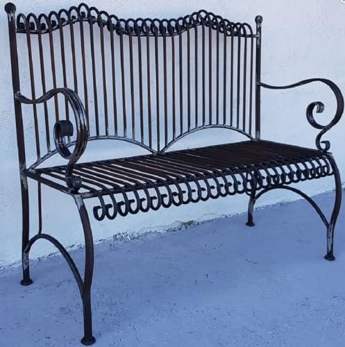 Casa Padrino Jugendstil Gartenbank Antik Schwarz 125 x 55 x H. 115 cm - Handgefertigte Schmiedeeisen Bank - Sitzbank mit Armlehnen - Barock & Jugendstil Garten Möbel