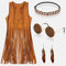 YADODO Hippie Kostüm Damen Set Fransen ärmellos Weste Hippie Kleidung 60er 70er Jahre Bekleidung Damen Mädchen Disco Outfit Cowgirl Kostüm Braun Weste Bolero Karneval Faschingskostüme Frauen (L)