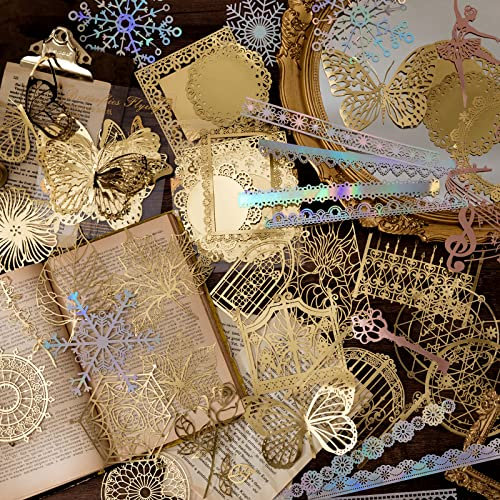 4Set Scrapbook zubehör Papier,Bronzierendes Material Stickers,einschließlich transparenter Kleber hohler Schmetterling, Blumen, Spitzen für Scrapbook Kalender Notizbuch Fotoalbum usw
