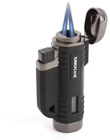 TURBOFLAME V-Flame - nachfüllbares winddichtes Camping-Feuerzeug - Geeignet für Segeln, Survival und Outdoor (Schwarz)