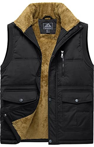 TACVASEN Men's Outerwear Gilets Fleece Body Warmer Water Resiatant Winter Gilet Sleeveless Jackets with Zip Pockets Black S