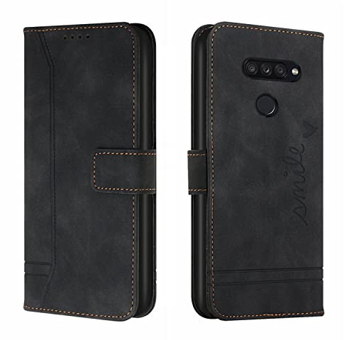 QIWEIQING Kompatibel für LG K50S Hülle Premium Leder PU Handyhülle Flip Case Wallet Lederhülle Klapphülle Klappbar Schutzhülle für LG K50S Tasche Black HX
