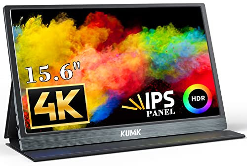 Monitor Portatile 4K, KUMK 15,6 pollici 3840x2160 UHD Schermo Portatile, 100%sRGB Schermo IPS con HDMI Type-C Porta & Doppi Altoparlanti, Compatibile con Laptop, Telefona, PC, Mac, PS3/4/5 Xbox Switch
