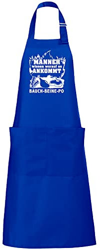 TST T-Shirt Total GmbH Hochwertige Grillschürze Kochschürze Farb- und Motivauswahl mit witzigem Spruch für Erwachsene Geschenk Vatertag Geburtstag (Blau - Bauch Beine Po)