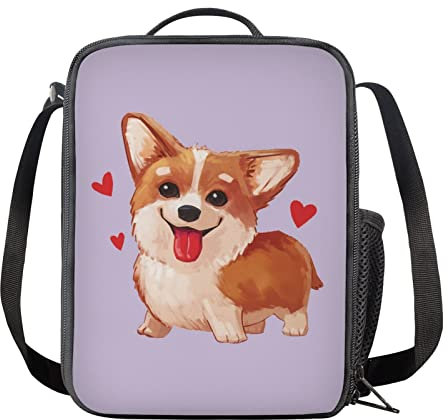 HELLHERO Corgi Dog Lunch Box for Kids Girls Insulated Lunch Bag Cooler Thermal Meal Lunch Tote Bags School Travel Outdoor Lunchboxes with Shoulder Strap and Mini Mesh Pocket