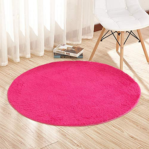 Badematte Runder Plüschteppich Schlafzimmer Nachttisch Wohnzimmer Badteppiche 100 cm Durchmesser Rosa