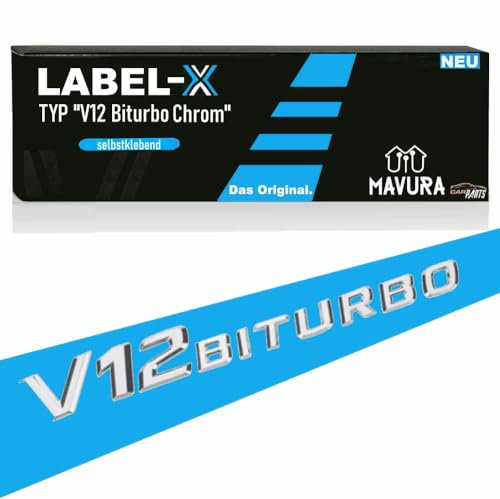 MAVURA Label-X V12 Biturbo AMG Chrom Schriftzug Emblem Aufkleber Logo für Mercedes