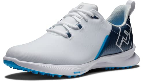FootJoy Men's Fj Fuel Sport Golf Shoe, White Navy Blue, 8 UK