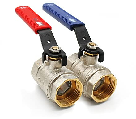 DOJA Barcelona | Palanca Valvula Bola | 2 Piezas | Azul y Rojo | 1/2 | H - H | Palanca Llave Paso Fontaneria de Acero al Carbonio | Valvula para Bombas Agua, Tanques, Grifo Exterior, Conexiones Agua