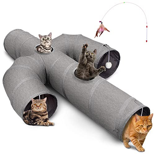 Ownpets Katzentunnel - Robuster Katzentunnel aus Oxford-Gewebe, Kaktusform, zusammenklappbar, Katzentunnel für drinnen, Interaktiver Spionage-Loch Katzentunnel mit Katzenangel-Spielzeug
